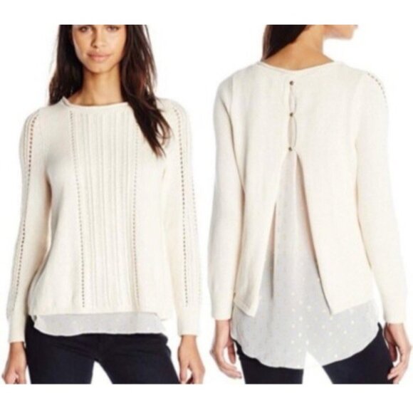 LUCKY Brand Sweater Top M Medium Cream Gold Neat Back Details - Picture 1 of 11